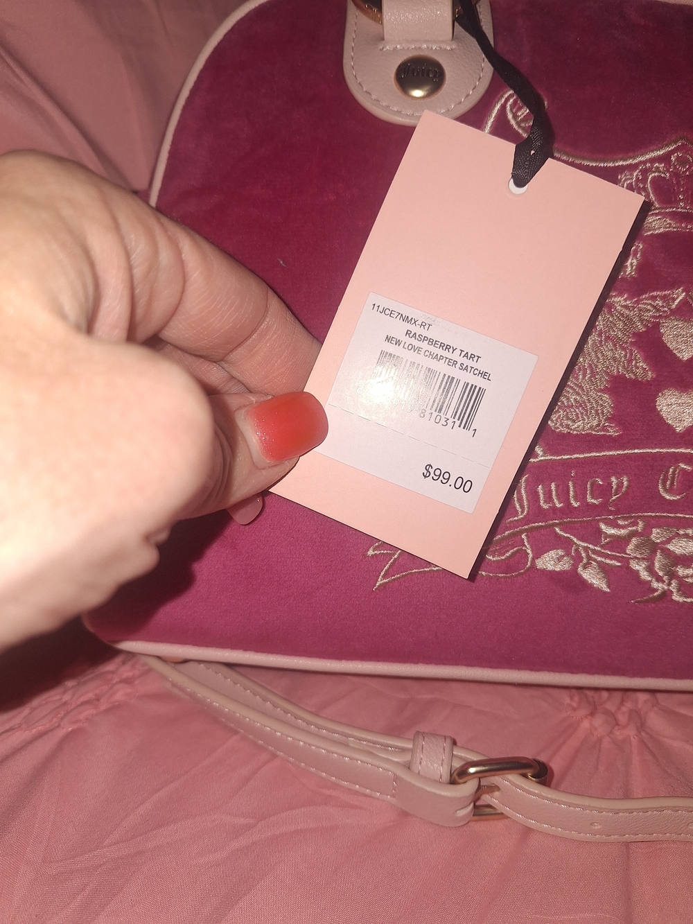 EXCLUSIVE Y2K Juicy Couture Pink Velvet Logo Crossbody Bag - Picture 4 of 10